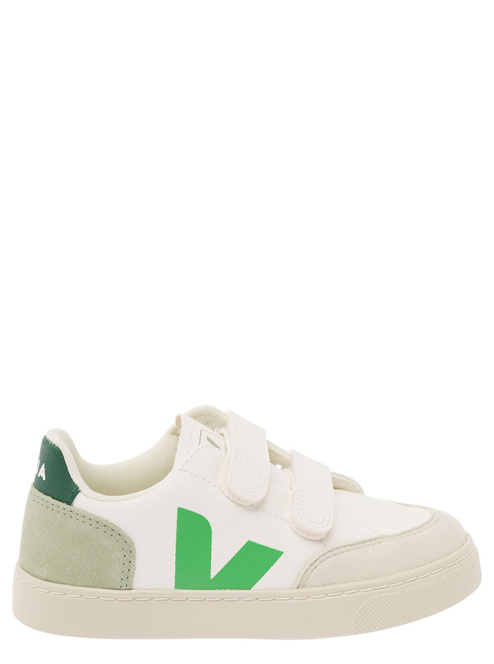 White And Green Low Top Sneakers With Logo Patch Leather Suede Boy Chromefree