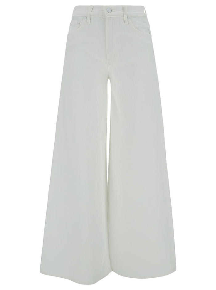 White Wide Five-Pocket Jeans Stretch Cotton Denim Woman Elastane
