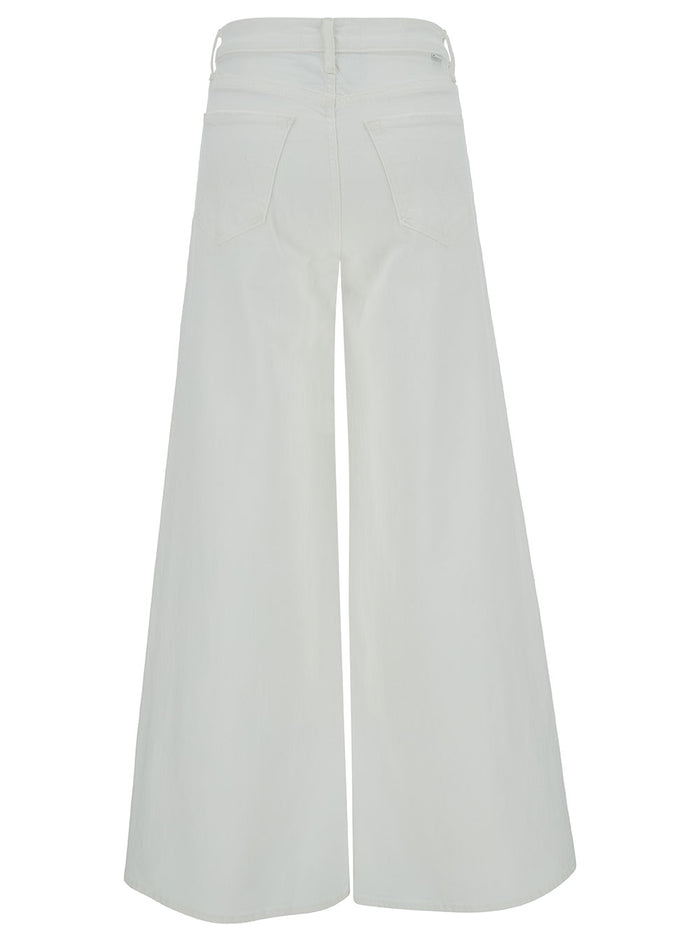 White Wide Five-Pocket Jeans Stretch Cotton Denim Woman Elastane