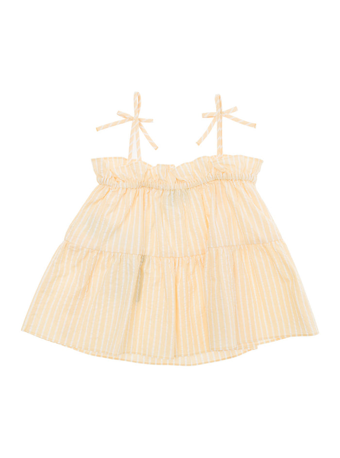 Yellow Flounced Top With Straps Cotton Girl Tops