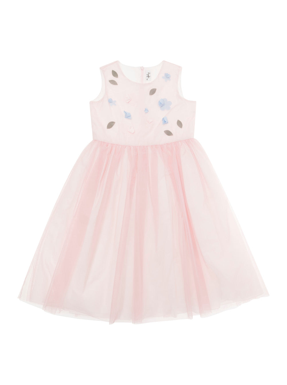 Pink Dress With Flowers Patch Tulle Baby Polyamide