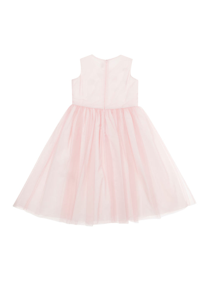 Pink Dress With Flowers Patch Tulle Baby Polyamide