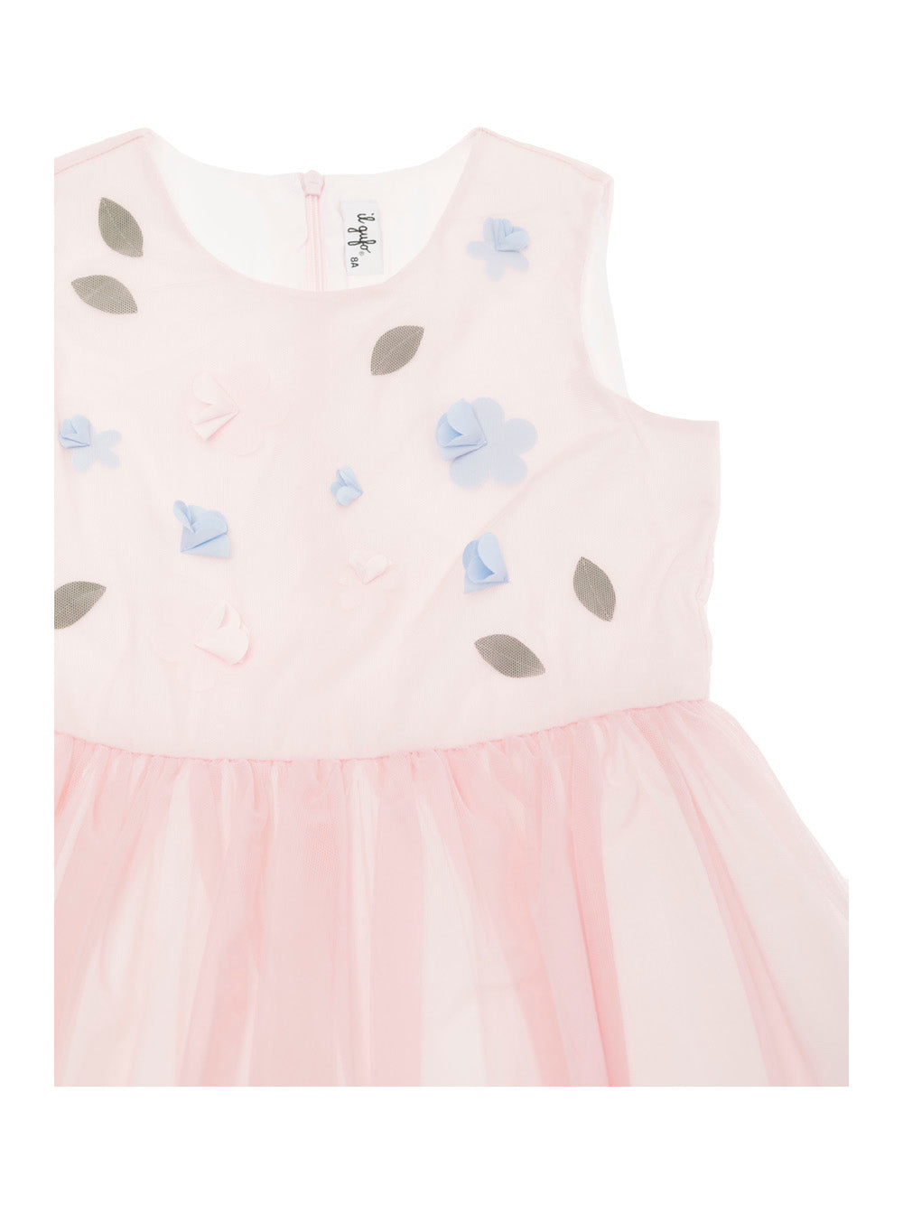 Pink Dress With Flowers Patch Tulle Baby Polyamide
