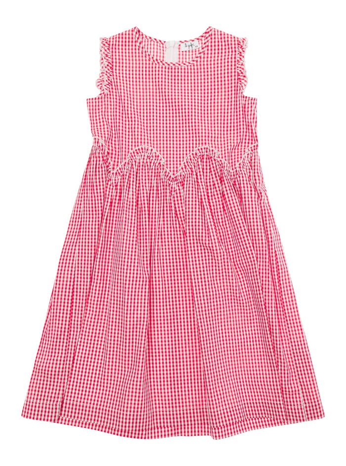 Red Sleeveless Check Print Dress Cotton Girl