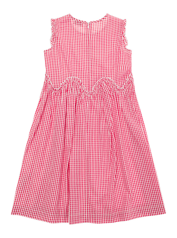 Red Sleeveless Check Print Dress Cotton Girl