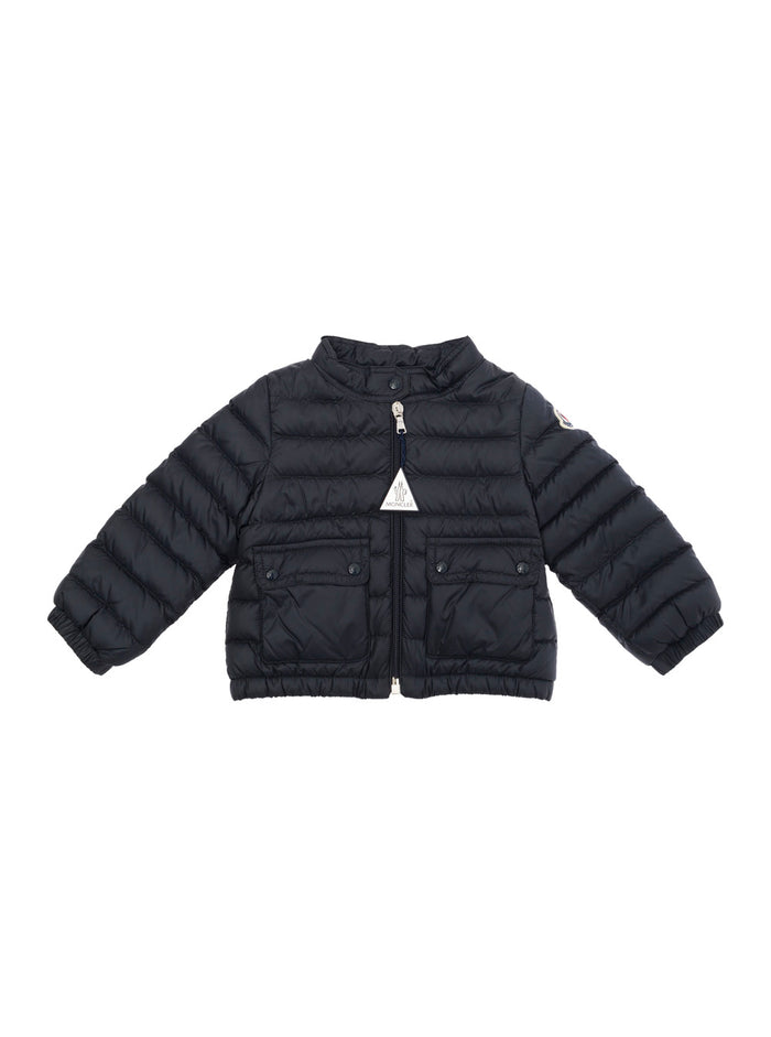 Blue Crewneck Down Jacket With Logo Patch Polyamide Baby Blu