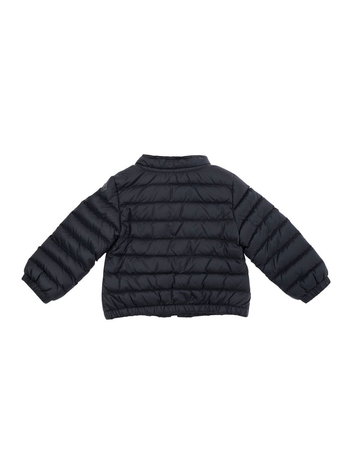 Blue Crewneck Down Jacket With Logo Patch Polyamide Baby Blu