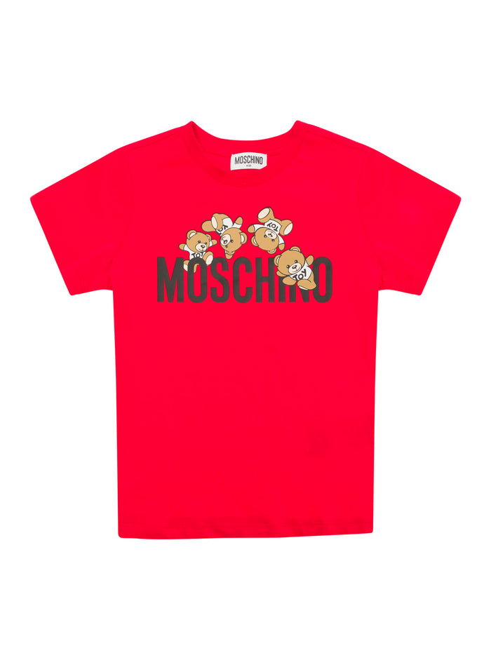 Red Crewneck T-Shirt With Logo Print Cotton Boy Tshirts And Polo Shirts
