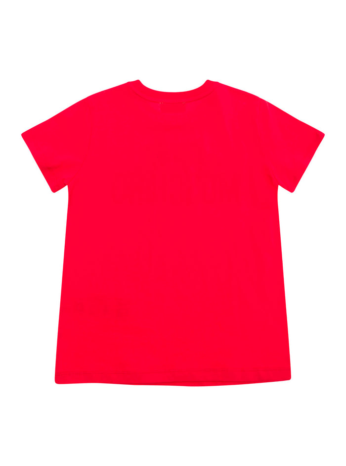 Red Crewneck T-Shirt With Logo Print Cotton Boy Tshirts And Polo Shirts