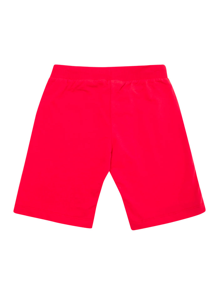 Red Shorts With Logo Print And Drawstring Cotton Boy Bermuda