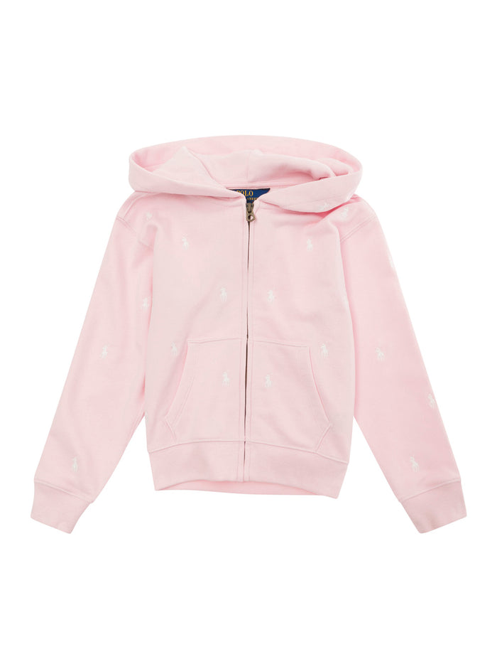 Pink Hoodie With Embroidered Pony Cotton Blend Girl Polyester Sweatshirts