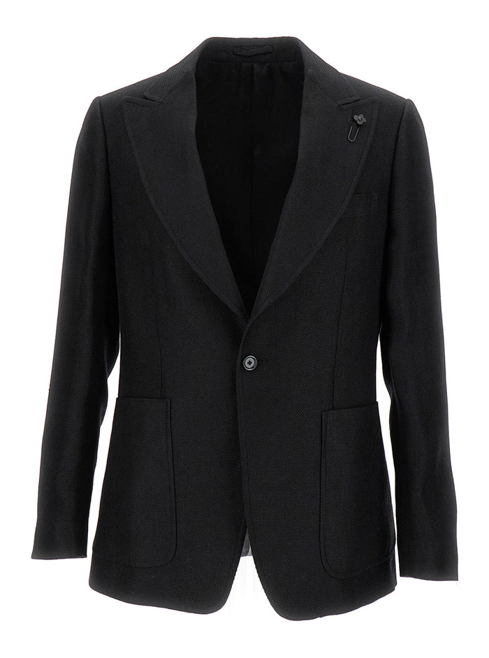 Black Single-Breasted Blazer Linen Man Blazers