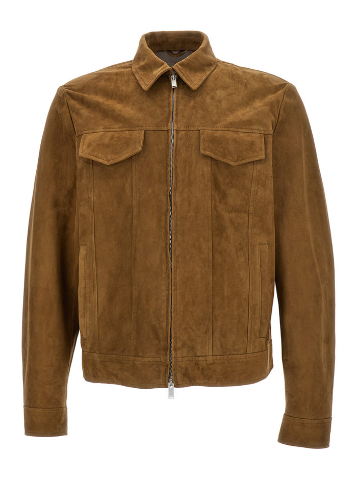 Brown Classic Collar Jacket Leather Man Ovine
