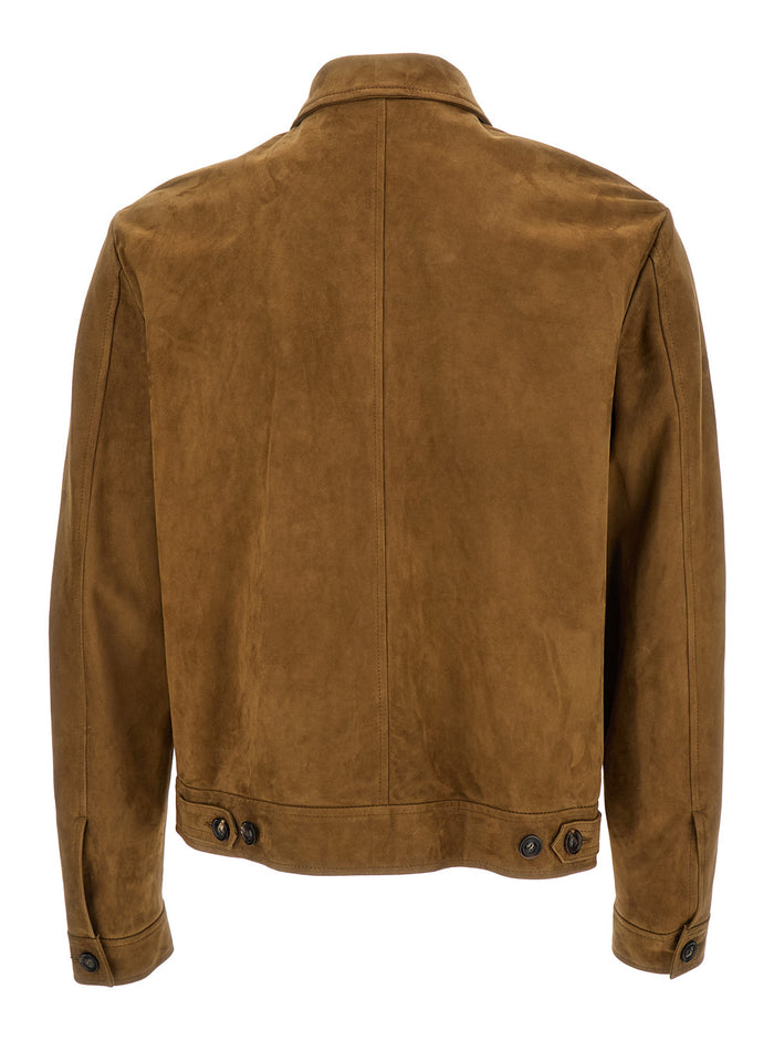 Brown Classic Collar Jacket Leather Man Ovine