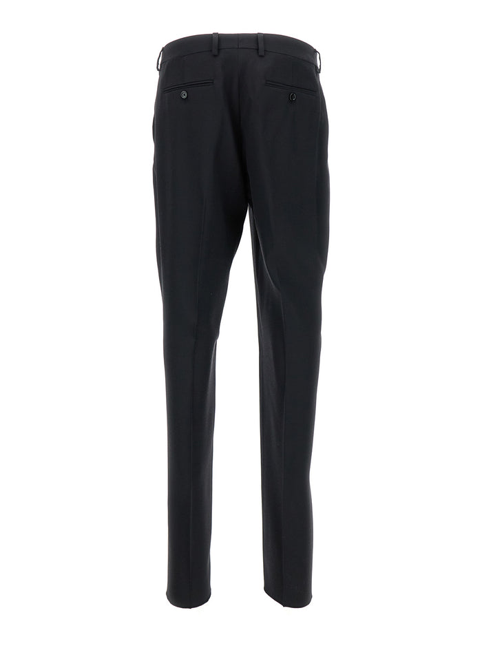 Black Straight Tailored Trousers Technical Fabric Man Viscose Wool Silk