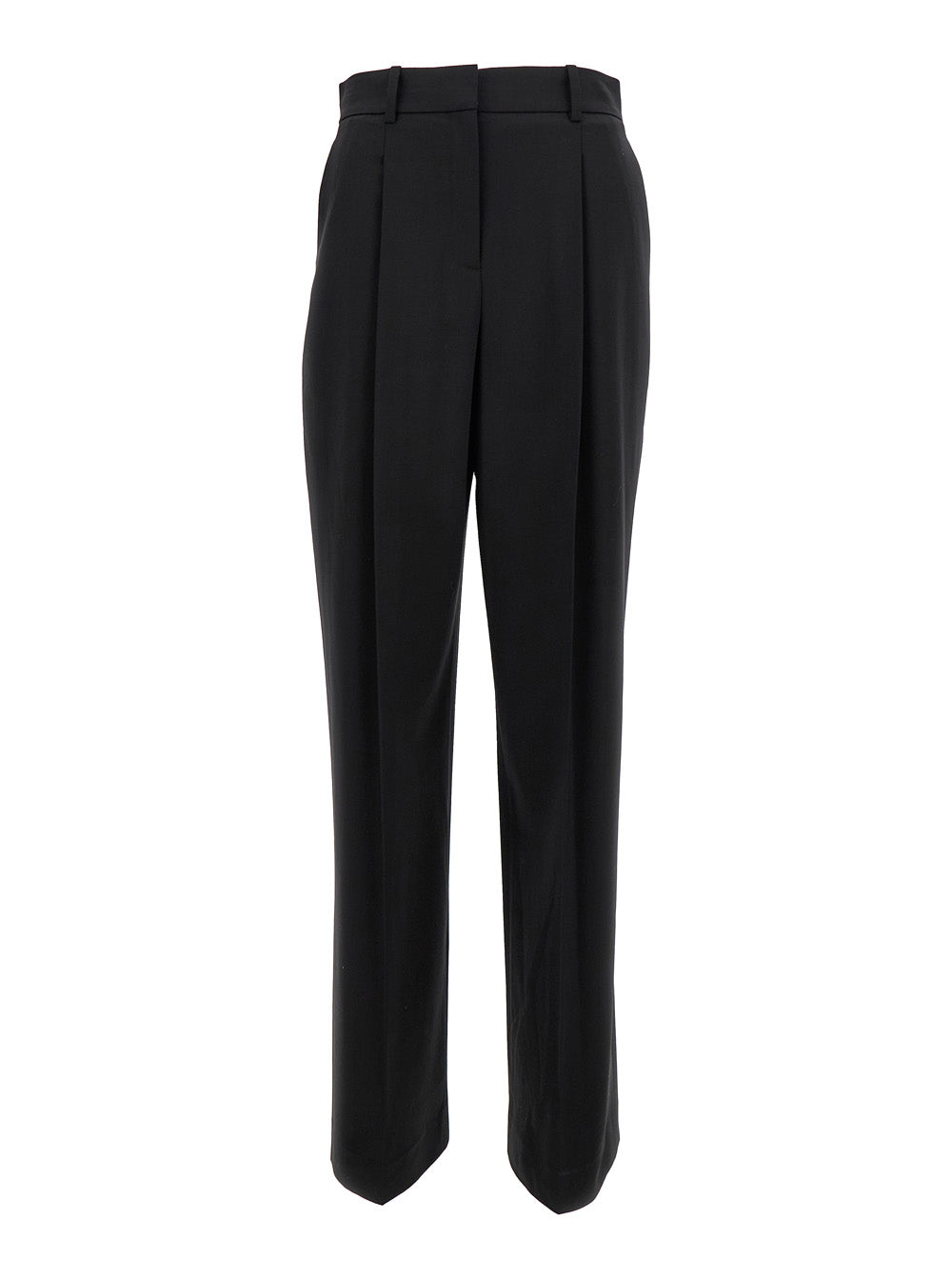 Black High Waisted Pants With Stretch Pleat Wool Blend Woman Elastane Trousers