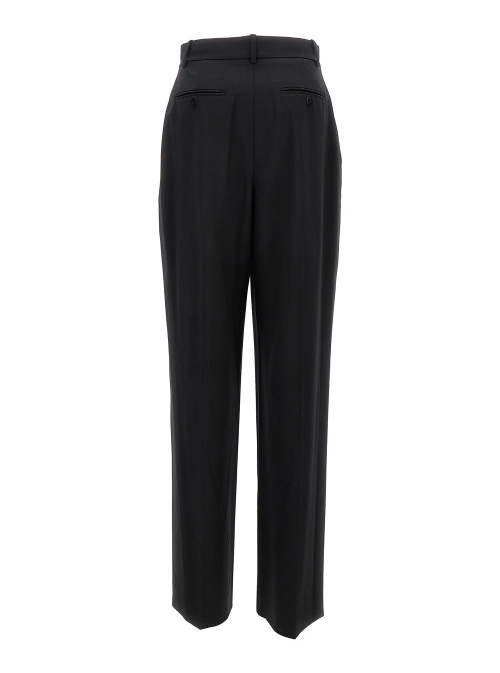 Black High Waisted Pants With Stretch Pleat Wool Blend Woman Elastane Trousers