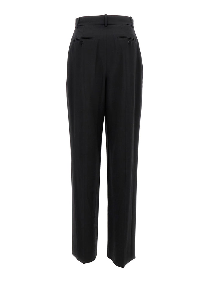 Black High Waisted Pants With Stretch Pleat Wool Blend Woman Elastane Trousers