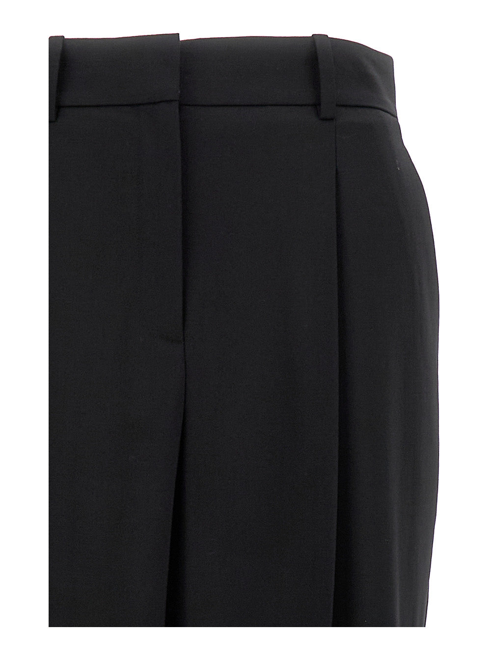 Black High Waisted Pants With Stretch Pleat Wool Blend Woman Elastane Trousers