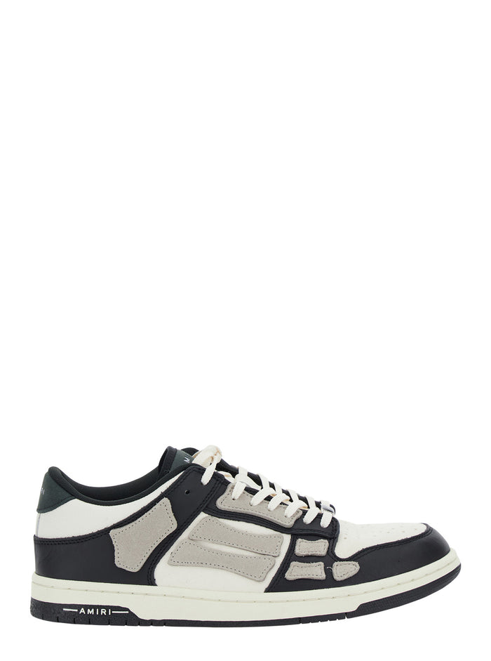 Black And White Low Top Sneakers With Panels Leather Man Cow