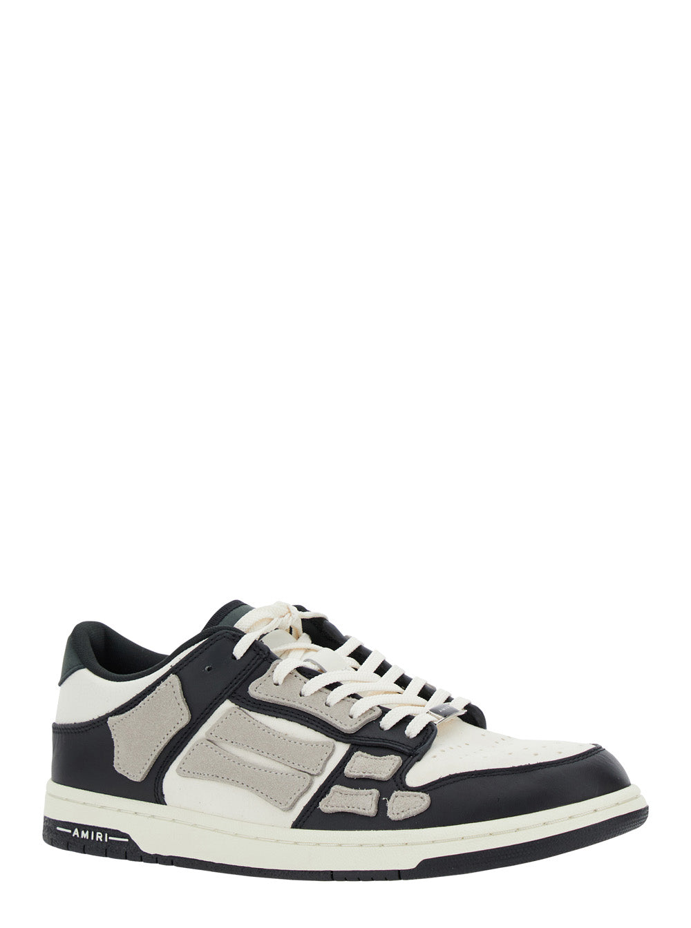 Black And White Low Top Sneakers With Panels Leather Man Cow