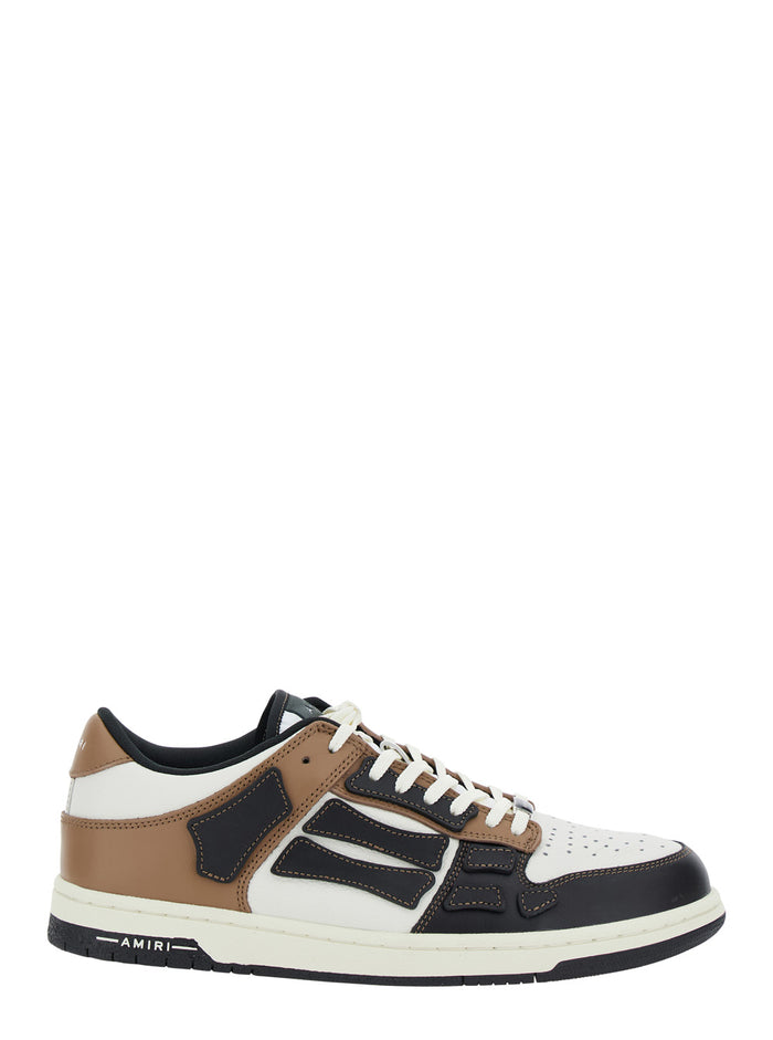 Brown Low Top Sneakers With Panels Leather Man Cow