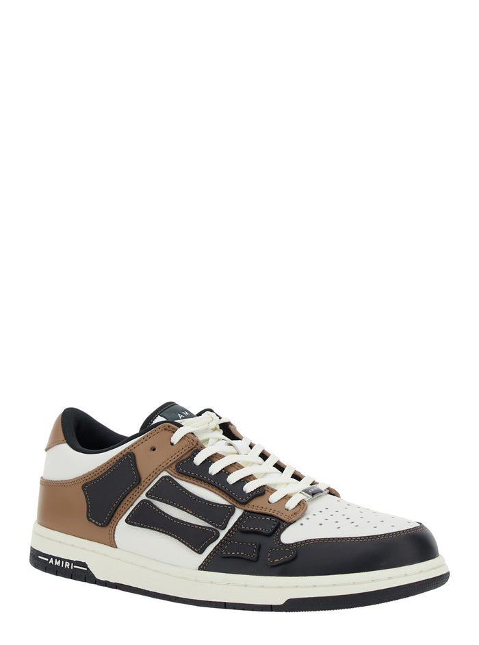 Brown Low Top Sneakers With Panels Leather Man Cow