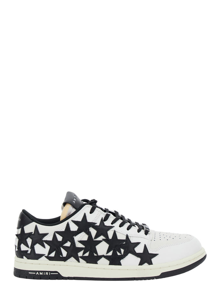 Black And White Low Top Sneakers With Stars Leather Man Cow
