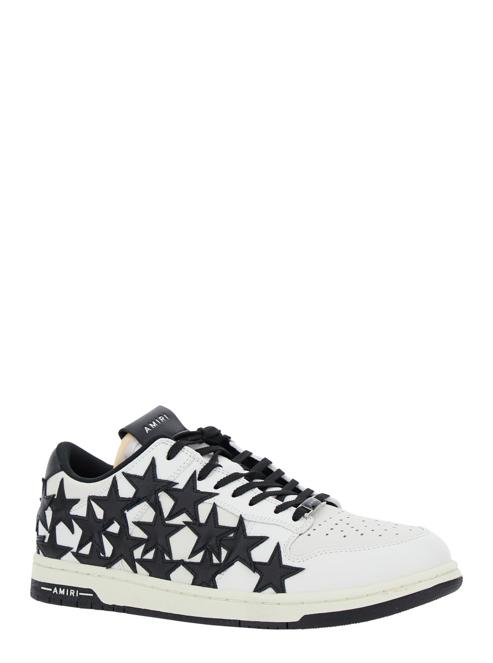 Black And White Low Top Sneakers With Stars Leather Man Cow