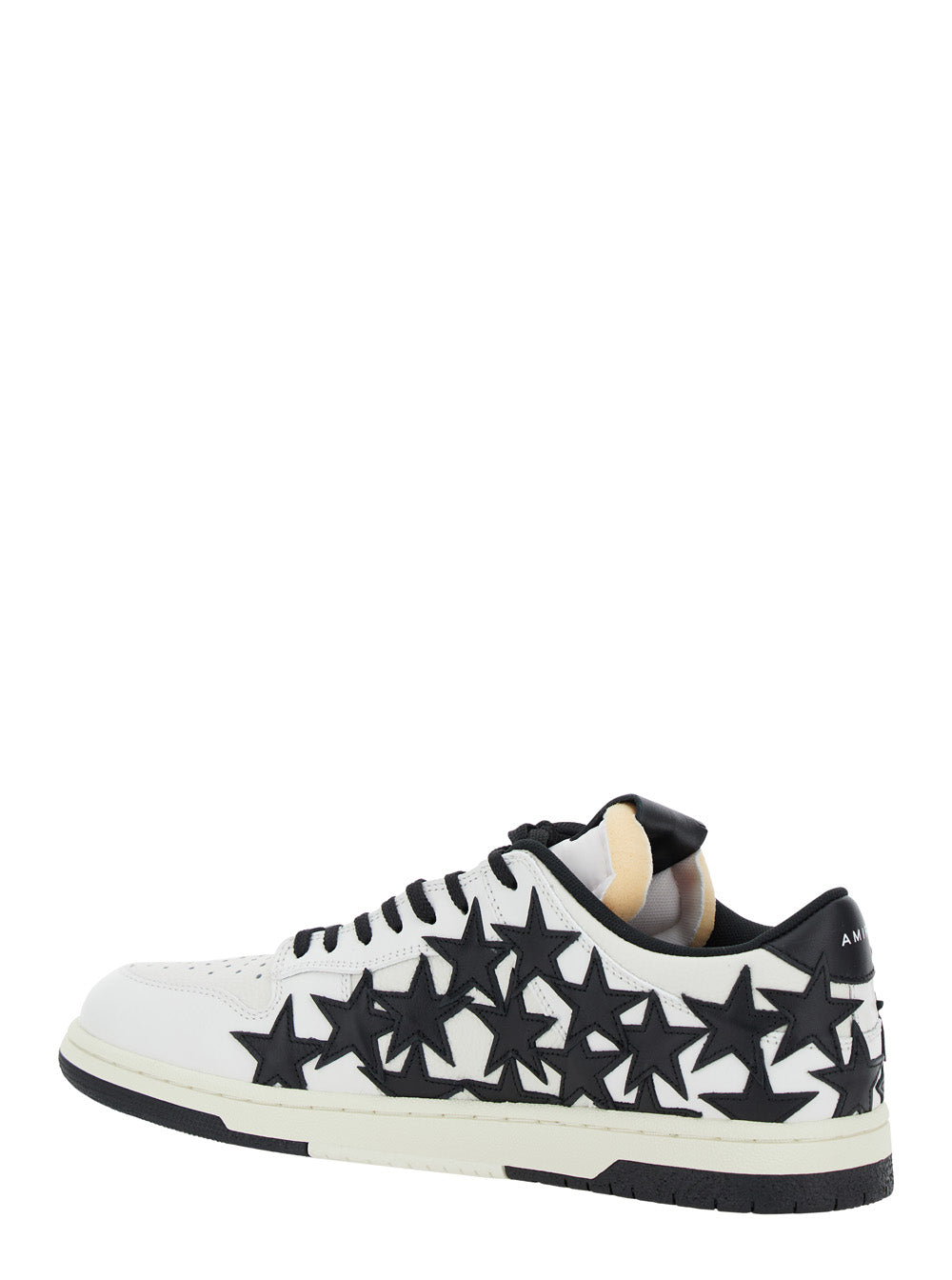 Black And White Low Top Sneakers With Stars Leather Man Cow
