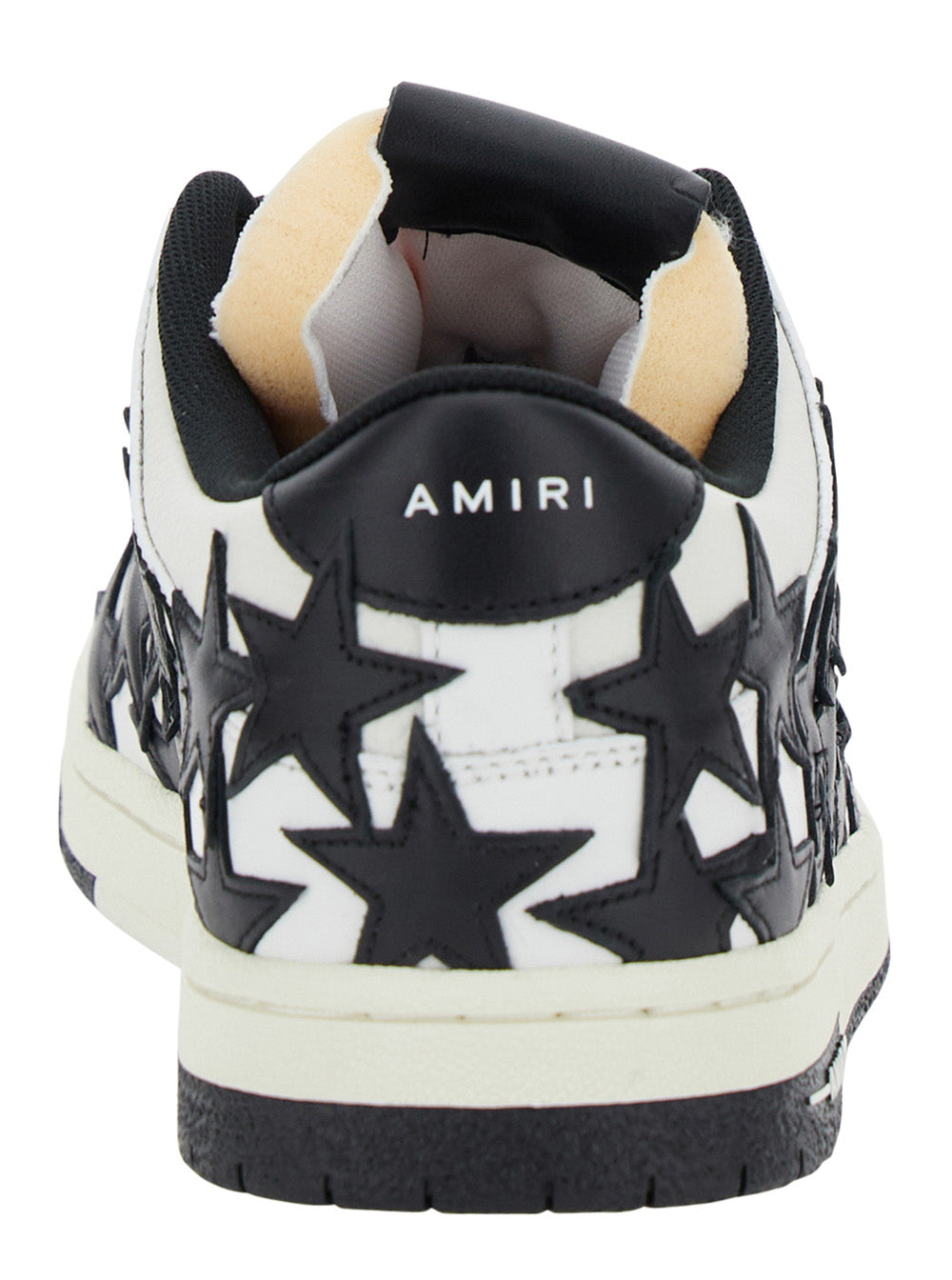 Black And White Low Top Sneakers With Stars Leather Man Cow