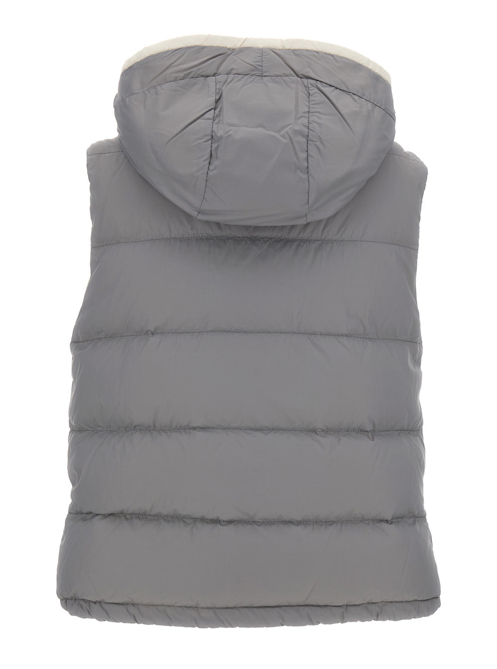 Grey Hooded Padded Gilet Technical Fabric Woman Nylon Down Jackets