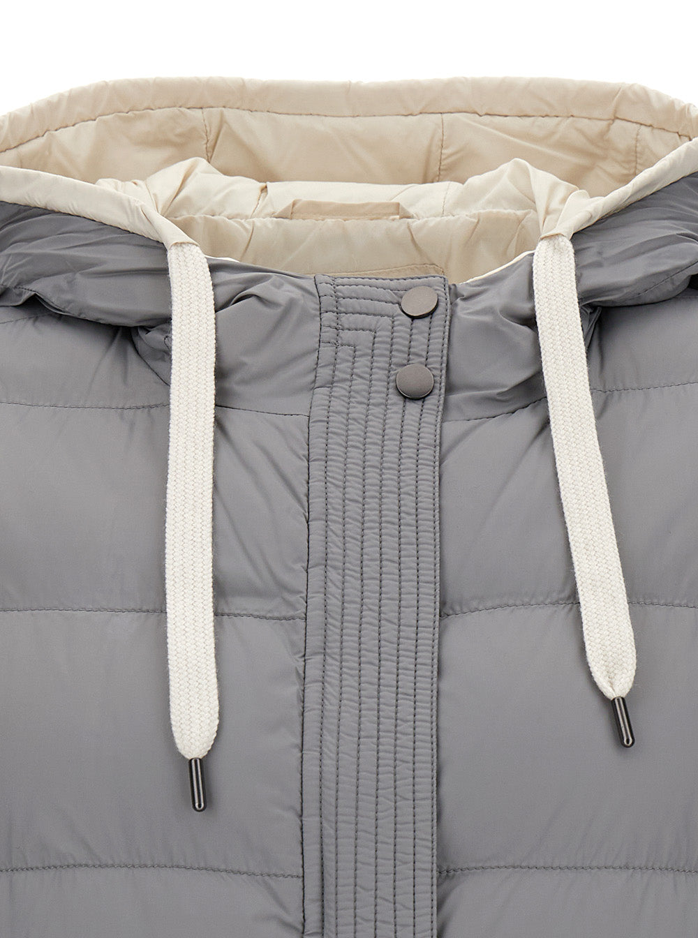 Grey Hooded Padded Gilet Technical Fabric Woman Nylon Down Jackets