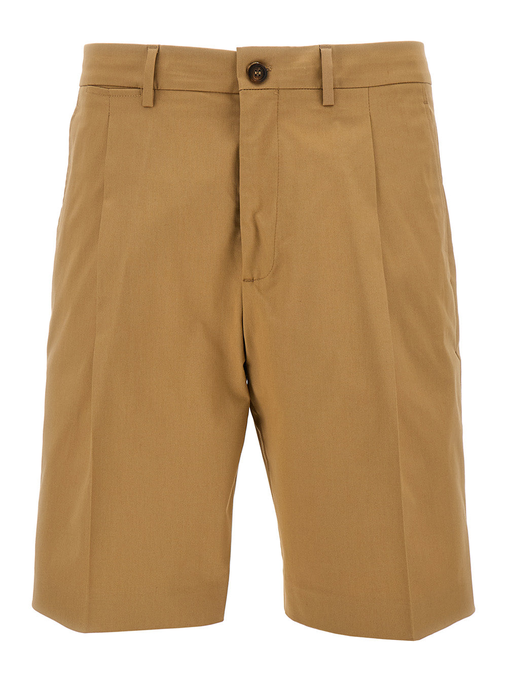 Beige Bermuda Shorts With Stretch Fold Cotton Blend Man Elastane And