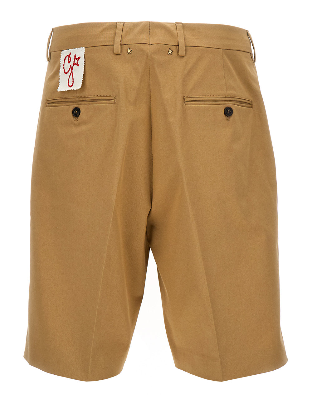 Beige Bermuda Shorts With Stretch Fold Cotton Blend Man Elastane And