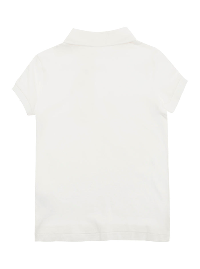 White Polo Shirt With Pony Embroidery Stretch Cotton Girl Elastane Tshirts And