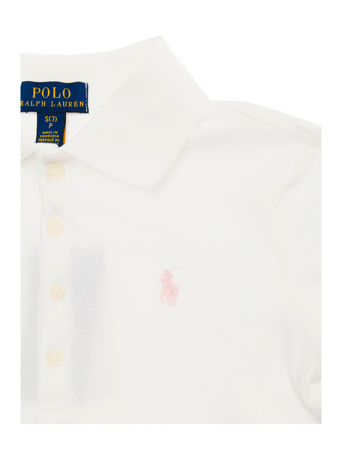 White Polo Shirt With Pony Embroidery Stretch Cotton Girl Elastane Tshirts And