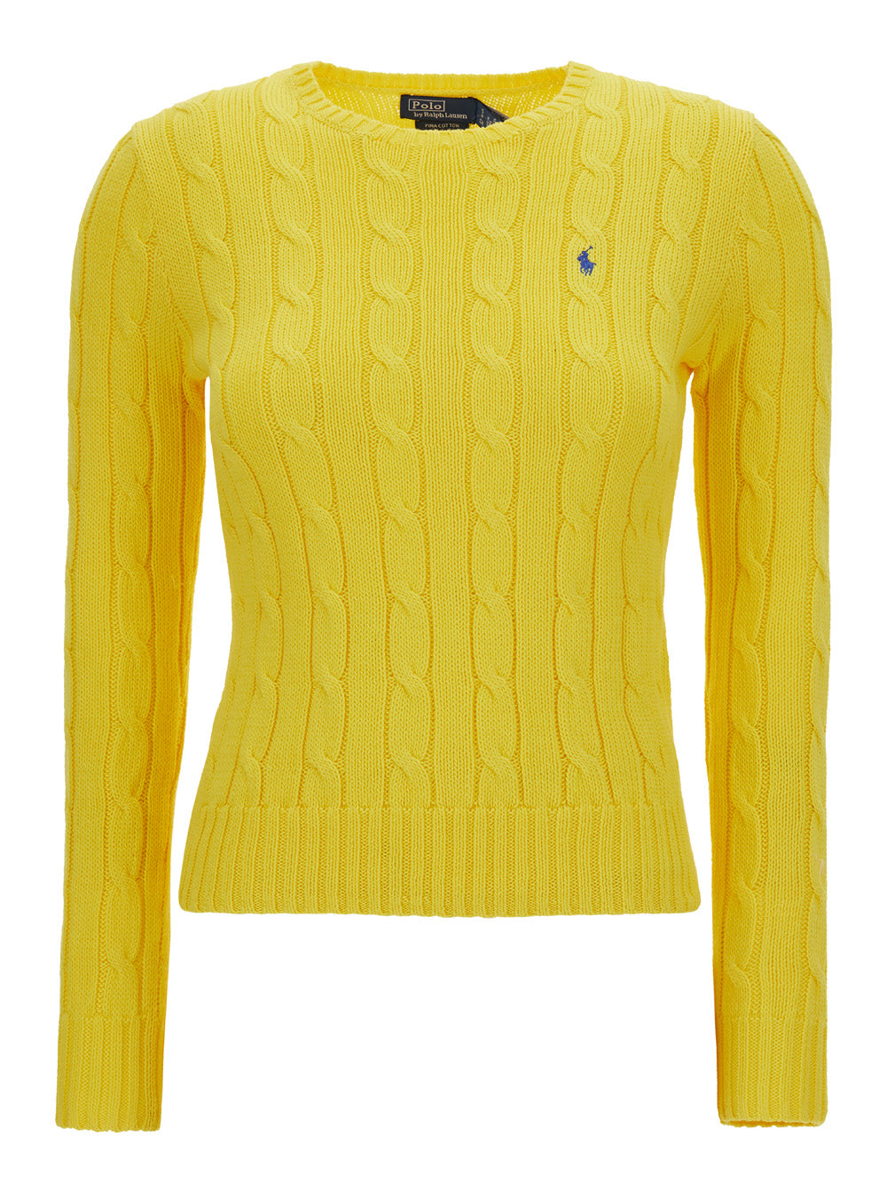 Yellow Tight Fit Crew Neck Sweater Cotton Woman Jersey