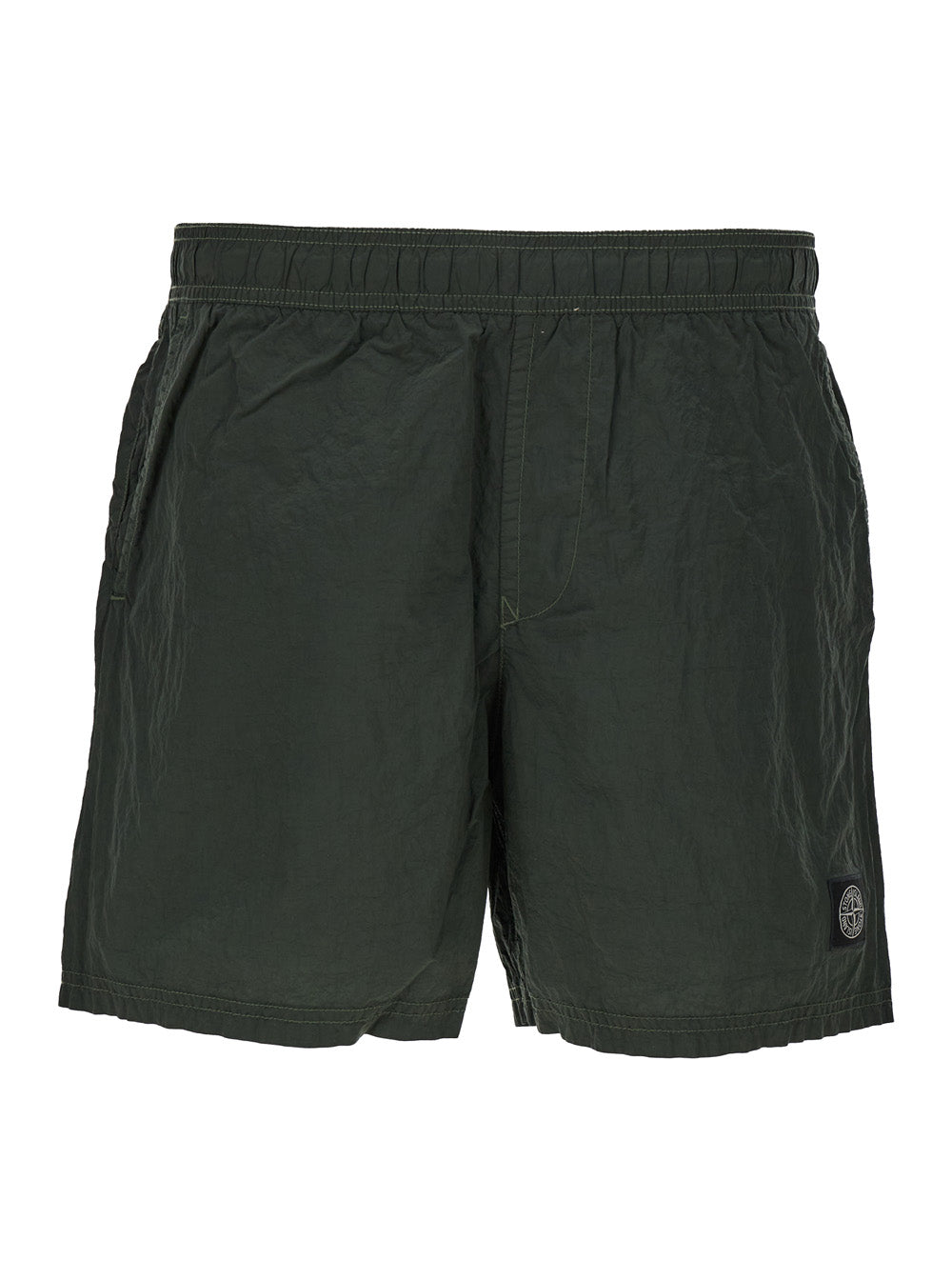 Dark Green Wrinkled Effect Swimsuit Technical Fabric Man Polyamide Beachwear