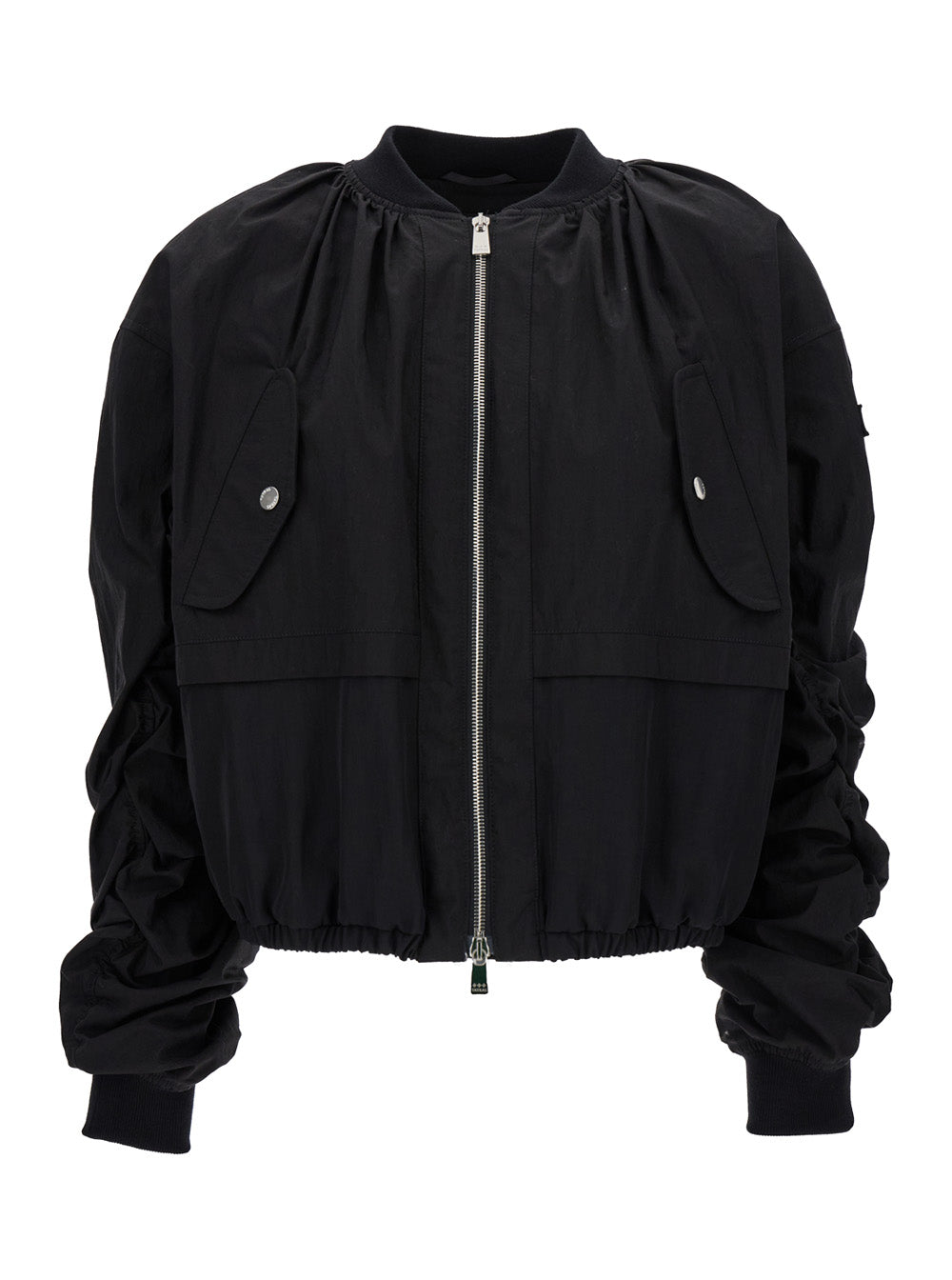 Bomber Jacket With Curled Sleeves Technical Fabric Woman Black Cotton Nylon