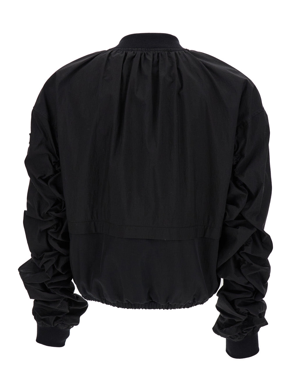 Bomber Jacket With Curled Sleeves Technical Fabric Woman Black Cotton Nylon