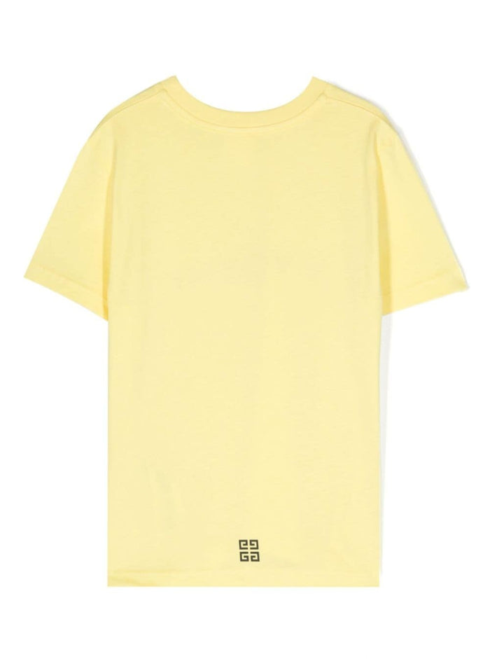 Yellow U Neckline T-Shirt With Logo Print Cotton Boy Tshirts And Polo Shirts