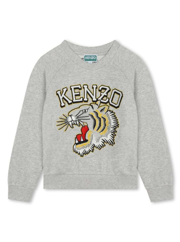 Grey Sweatshirt With Tiger Patch Cotton Boy Sweatshirts
