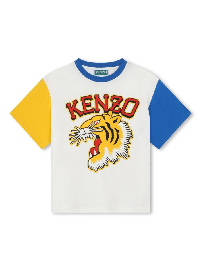 White T-Shirt With Tiger Patch Cotton Boy Tshirts And Polo Shirts