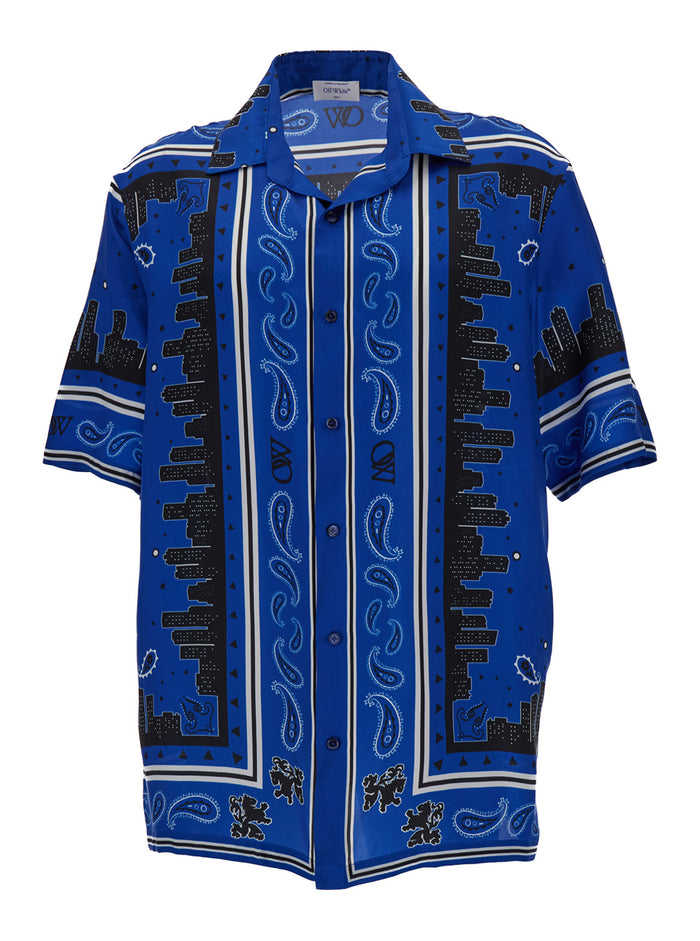 Blue Bandana Print Satin Shirt Viscose Man Blu And Blouses