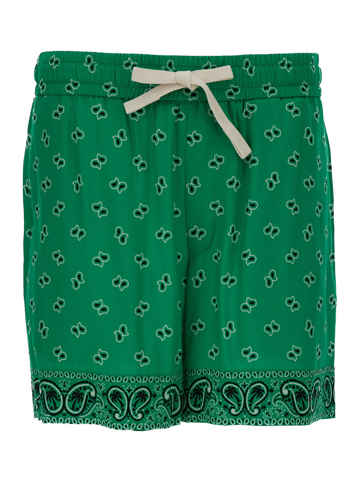 Green Paisley-Print Shorts Viscose Man And Bermuda