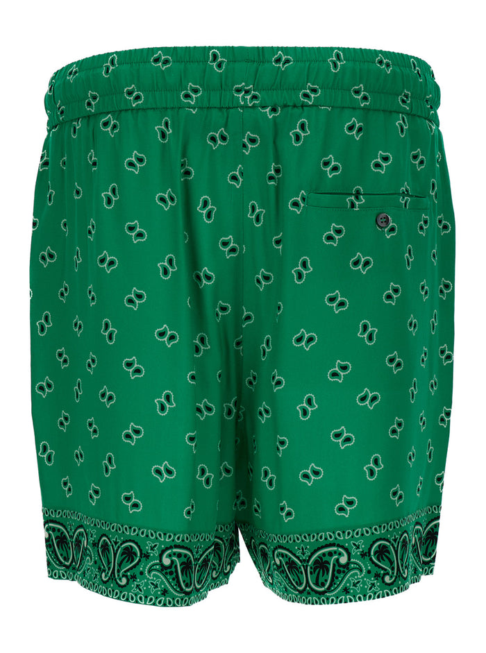 Green Paisley-Print Shorts Viscose Man And Bermuda