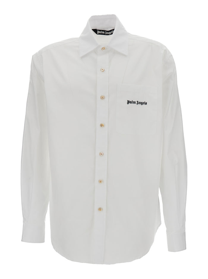 White Shirt With Embroidered Logo Cotton Man And Blouses