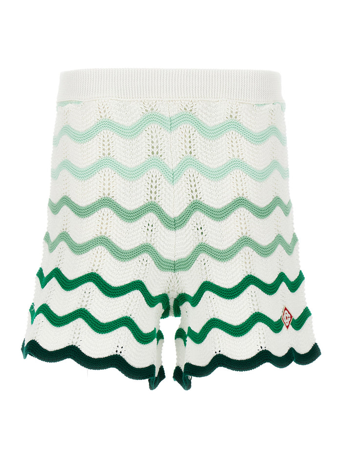 White Gradient Wave Bermuda Shorts Cotton Man And