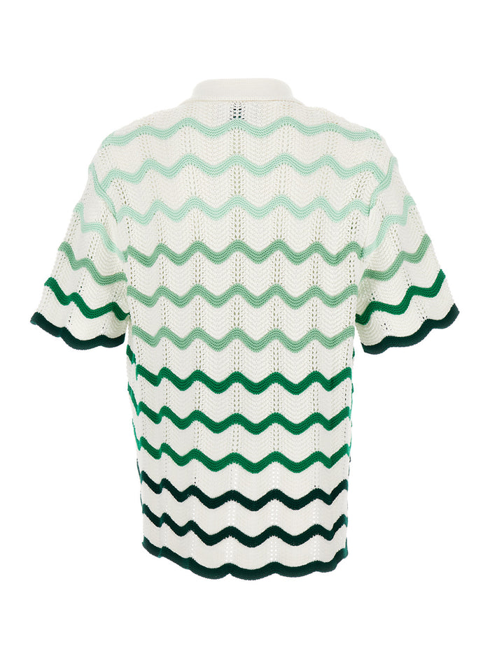 White Gradient Wave Crochet Shirt Cotton Man And Blouses